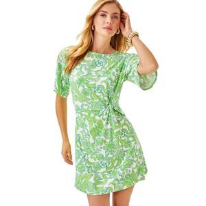 Lilly Pulitzer Women’s Shaw Dress Relaxed Stretch Floral sz S Green White Blue